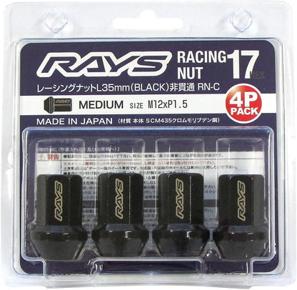 [4pc] RAYS RACING Lug Nut (CLOSED END MEDIUM) RN-C 17HEX L35 Black / Genuine OEM
