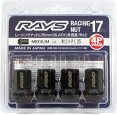 [4pc] RAYS RACING Lug Nut (CLOSED END MEDIUM) RN-C 17HEX L35 Black / Genuine OEM