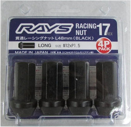 [4pc] RAYS RACING Lug Nut 17HEX L48 LONG(OPEN END TYPE) Black / Genuine OEM