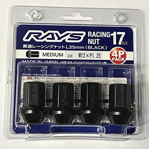 [4pc] RAYS RACING Lug Nut MEDIUM 17HEX L35 Black / Genuine OEM