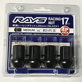 [4pc] RAYS RACING Lug Nut MEDIUM 17HEX L35 Black / Genuine OEM